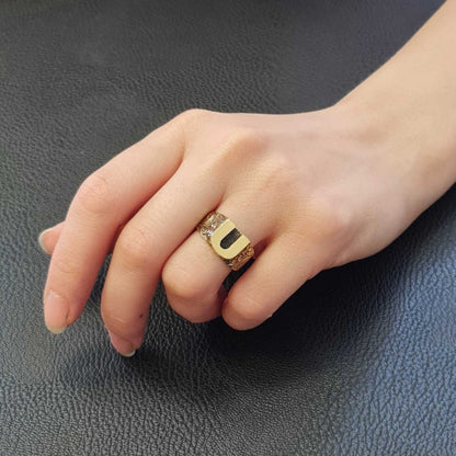 U Bold 925 Sterling Silver Monogram Women Ring by SWISS PLUS - Letter Collection - view 3