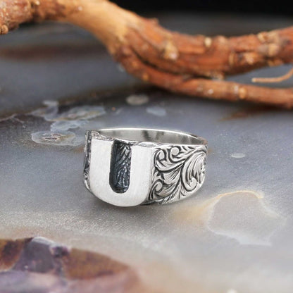 U Bold 925 Sterling Silver Monogram Women Ring by SWISS PLUS - Letter Collection - view 4