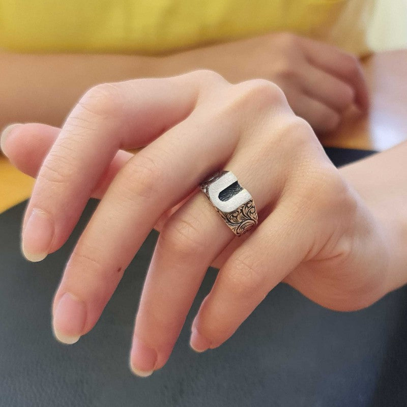 U Bold 925 Sterling Silver Monogram Women Ring - view 5