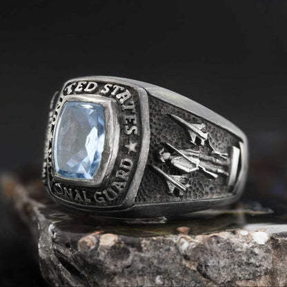 US National Guard Blue Stone Ring by SWISS PLUS - Military Rings