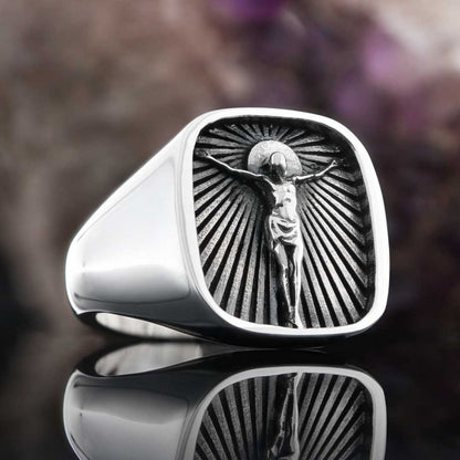 Crucified Jesus Square Ring by SWISS PLUS - Christian Collection
