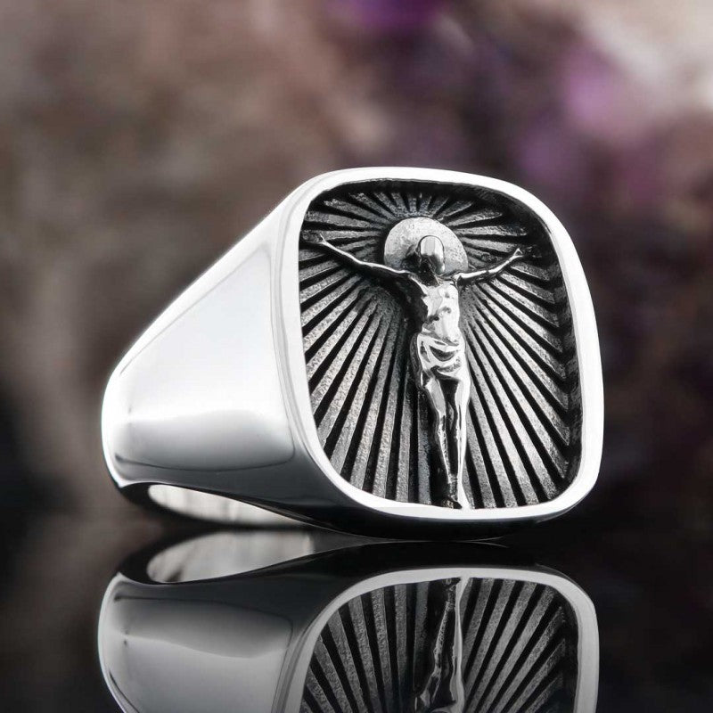 Crucified Jesus Square Ring - view 1