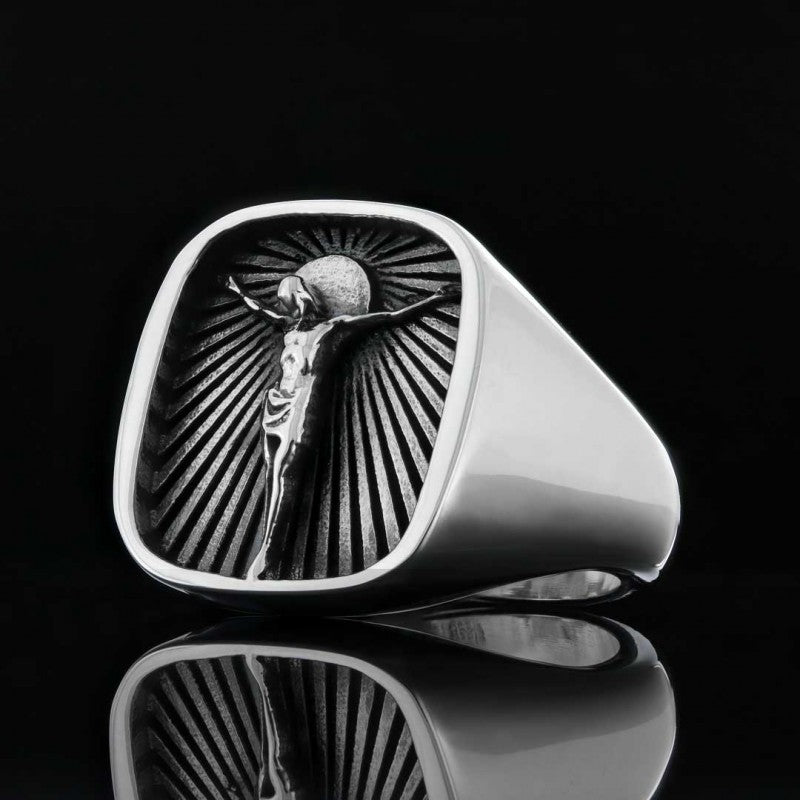 Crucified Jesus Square Ring by SWISS PLUS - Christian Collection - view 2
