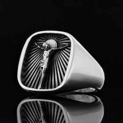 Crucified Jesus Square Ring by SWISS PLUS - Christian Collection - view 2