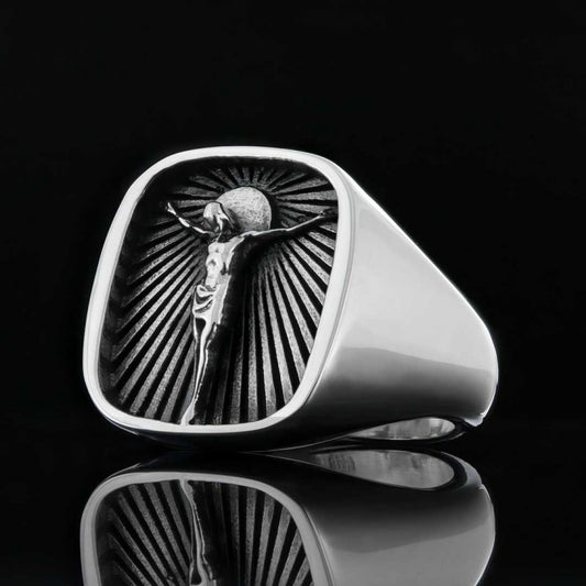 Crucified Jesus Square Ring by SWISS PLUS - Christian Collection - view 2