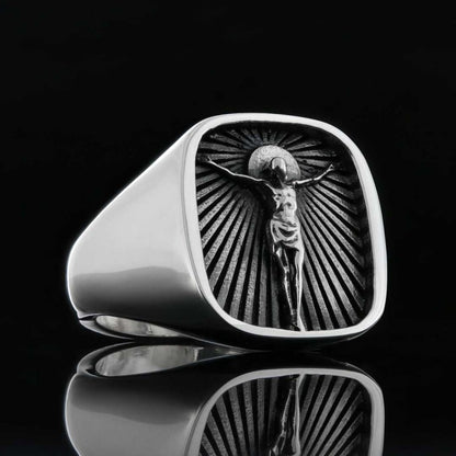Crucified Jesus Square Ring by SWISS PLUS - Christian Collection - view 3