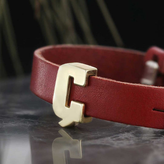 Unique Design Handmade Alphabet Ç Letter Leather Bracelet