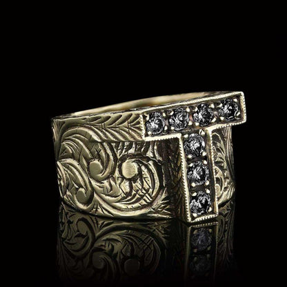Unique Design Handmade Monogram T Bold Alphabet Ring by SWISS PLUS - Letter Collection - view 3