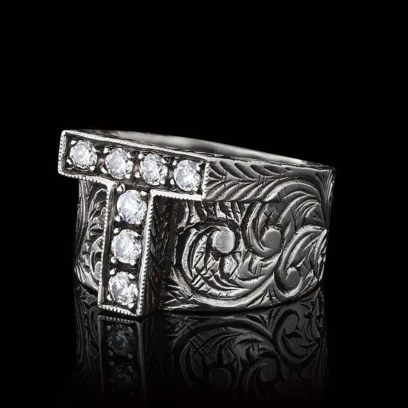 Unique Design Handmade Monogram T Bold Alphabet Ring - view 4