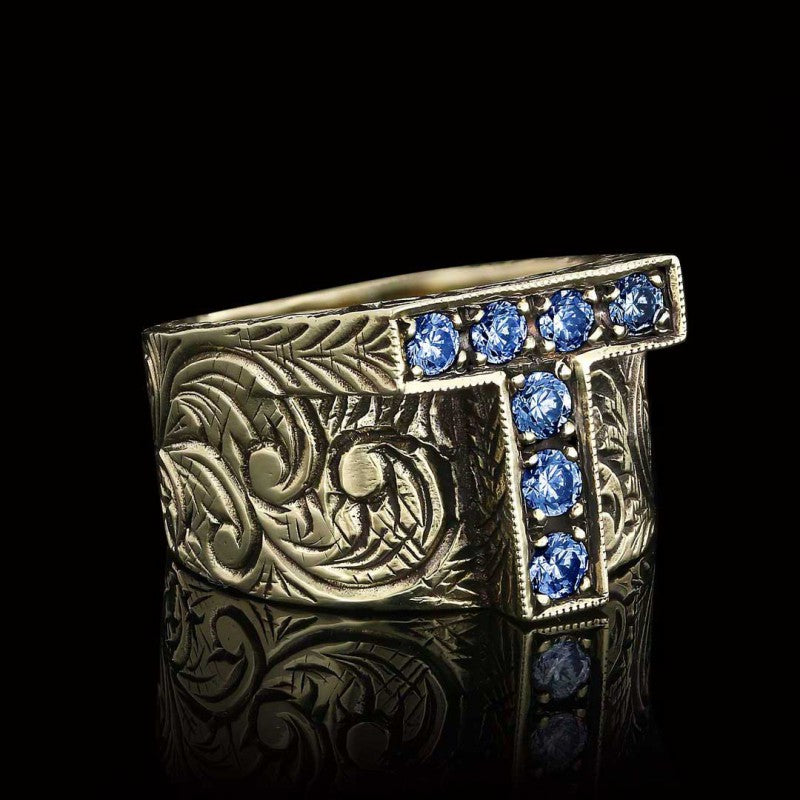 Unique Design Handmade Monogram T Bold Alphabet Ring - view 5