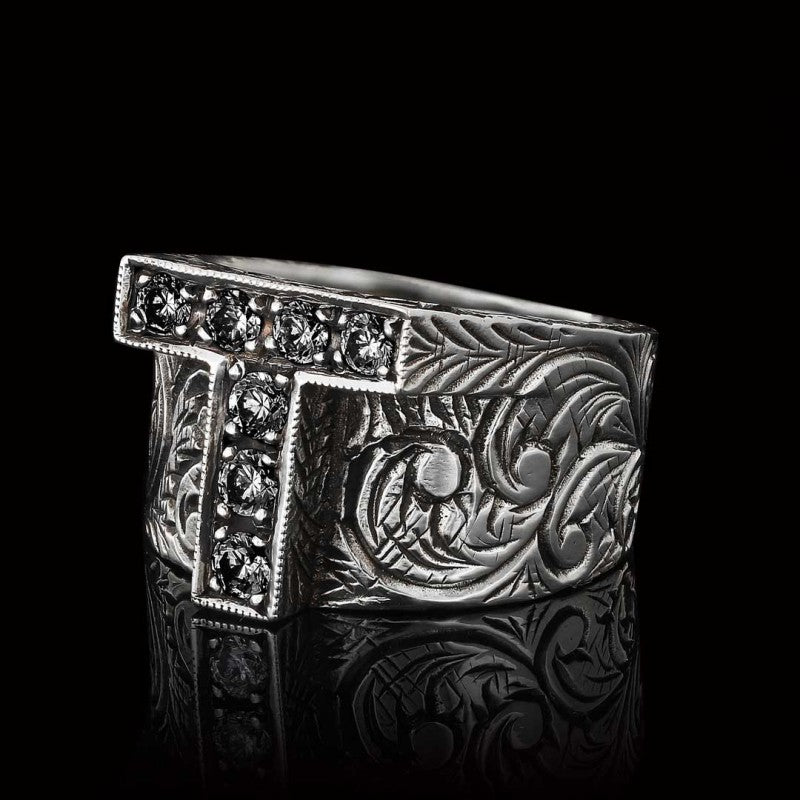 Unique Design Handmade Monogram T Bold Alphabet Ring - view 6