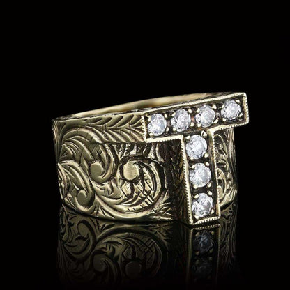 Unique Design Handmade Monogram T Bold Alphabet Ring by SWISS PLUS - Letter Collection - view 7