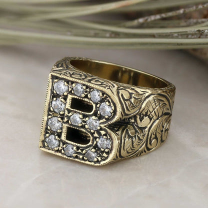 Unique Design Alphabet Monogram B Ring by SWISS PLUS - Letter Collection