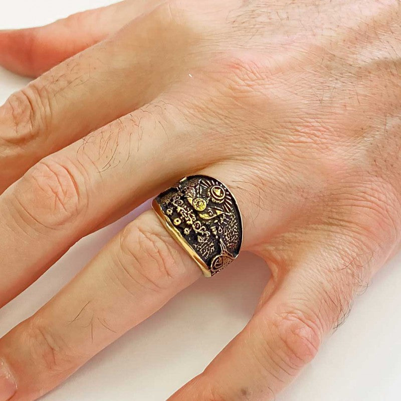 Unique Design Ottoman Style Coat of Arms Tughra Ring - view 6