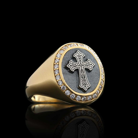 Unique Design Oval Sterling Silver Christian Cross Women Ring by SWISS PLUS - Christian Collection - view 2