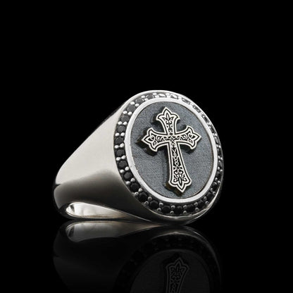 Unique Design Oval Sterling Silver Christian Cross Women Ring by SWISS PLUS - Christian Collection - view 4