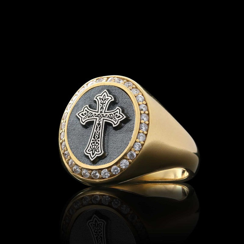 Unique Design Oval Sterling Silver Christian Cross Women Ring