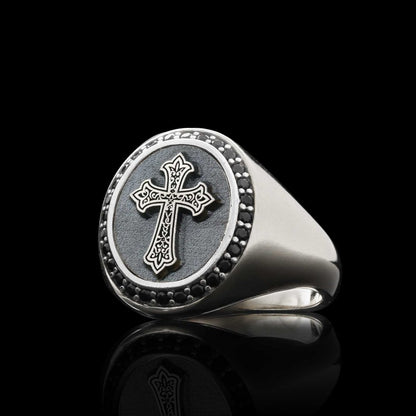 Unique Design Oval Sterling Silver Christian Cross Women Ring by SWISS PLUS - Christian Collection - view 7