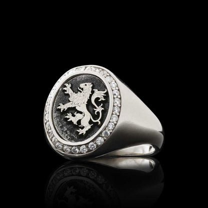 Unique Design Oval Sterling Silver Lion Women Ring by SWISS PLUS - 925 Sterling Silver Rings for Men & Women - view 3