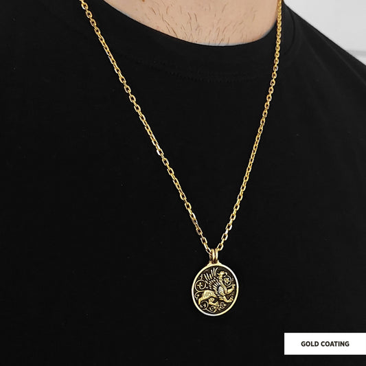 Unique Design Round Gryphon Pendant Gold Coating-Chain