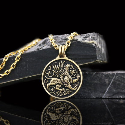 Unique Design Round Gryphon Pendant Gold Coating-Chain by SWISS PLUS - Jewish Collection - view 4