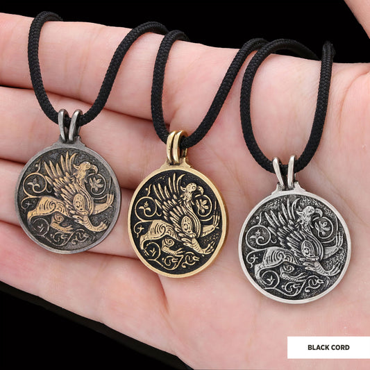 Unique Design Round Gryphon Pendant Gold Coating-Cord by SWISS PLUS - Unique Pendants & Cool Design Necklaces - view 2