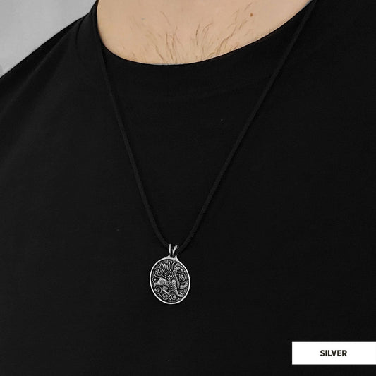 Unique Design Round Gryphon Pendant Silver-Cord