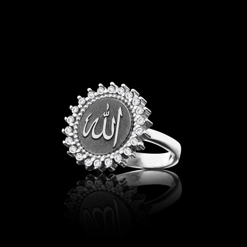 Unique Design Round Stone Allah Islamic Sterling Silver Women Ring by SWISS PLUS - Islamic Collection - view 2