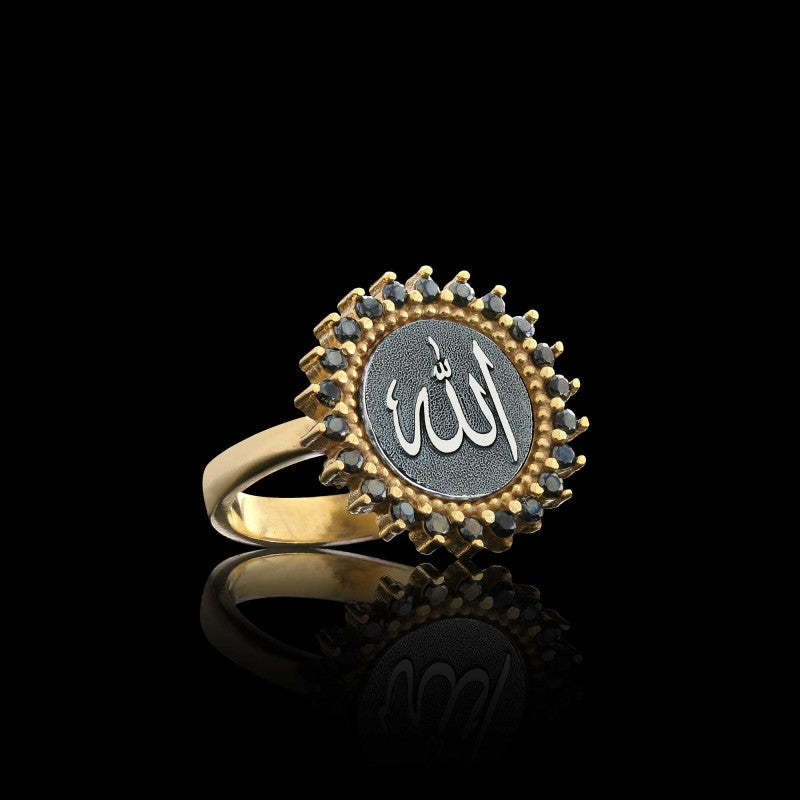 Unique Design Round Stone Allah Islamic Sterling Silver Women Ring
