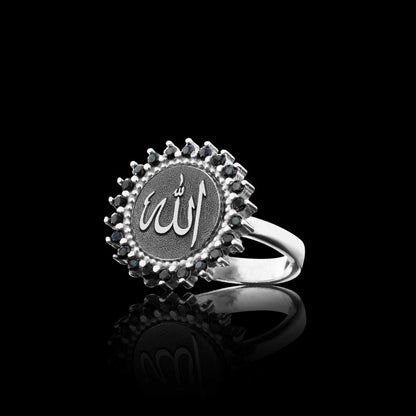 Unique Design Round Stone Allah Islamic Sterling Silver Women Ring by SWISS PLUS - Islamic Collection - view 4