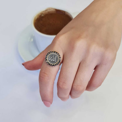 Unique Design Round Stone Allah Islamic Sterling Silver Women Ring by SWISS PLUS - Islamic Collection - view 6