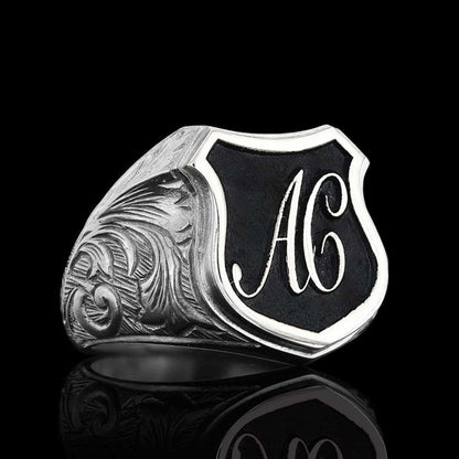 Unique Design Silver Motif A - C Letter Monogram Ring by SWISS PLUS - Letter Collection - view 4
