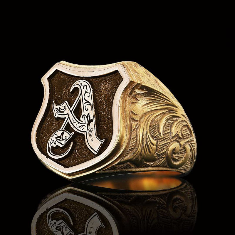 Unique Design Silver Motif A Letter Monogram Ring - view 3