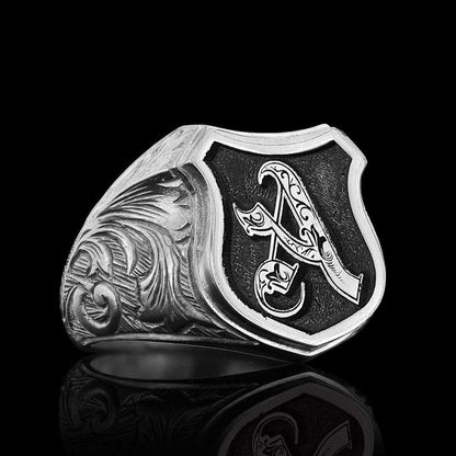 Unique Design Silver Motif A Letter Monogram Ring by SWISS PLUS - Letter Collection - view 4