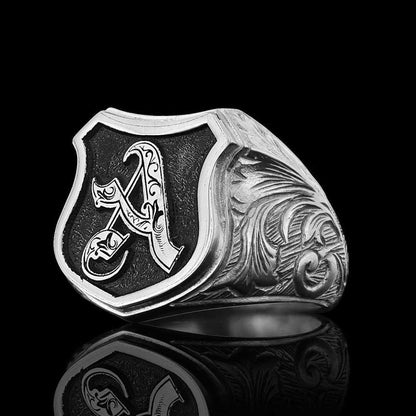 Unique Design Silver Motif A Letter Monogram Ring by SWISS PLUS - Letter Collection - view 5