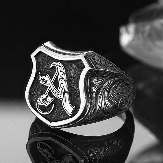 Unique Design Silver Motif A Letter Monogram Ring