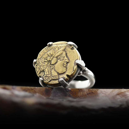 Unique Design Sterling Silver Athena Coin Women Ring by SWISS PLUS - 925 Sterling Silver Rings for Men & Women
