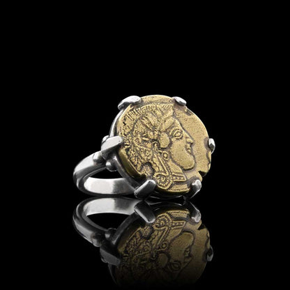 Unique Design Sterling Silver Athena Coin Women Ring by SWISS PLUS - 925 Sterling Silver Rings for Men & Women - view 2