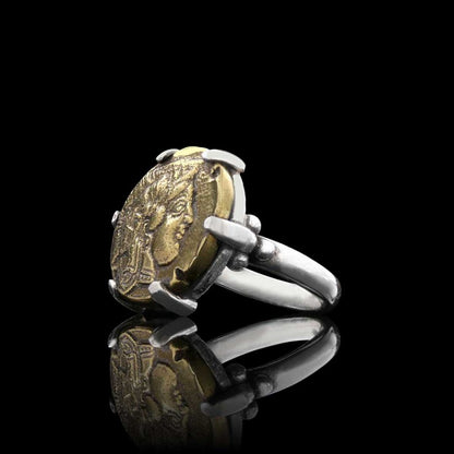 Unique Design Sterling Silver Athena Coin Women Ring by SWISS PLUS - 925 Sterling Silver Rings for Men & Women - view 3