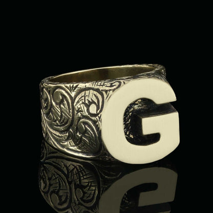 Unique Design Sterling Silver Letter G Ring by SWISS PLUS - Letter Collection - view 6