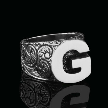 Unique Design Sterling Silver Letter G Ring by SWISS PLUS - Letter Collection - view 7