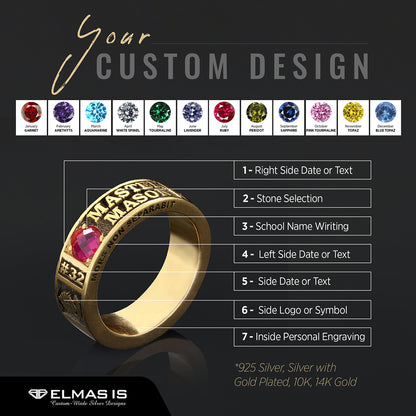 Unique Design Sterling Silver Master Mason Class Band Ring by SWISS PLUS - Mason Collection - view 7