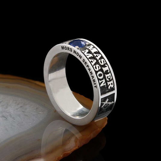 Unique Design Sterling Silver Master Mason Class Band Ring - view 1