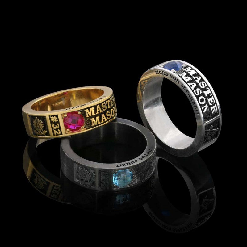 Unique Design Sterling Silver Master Mason Class Band Ring - view 5