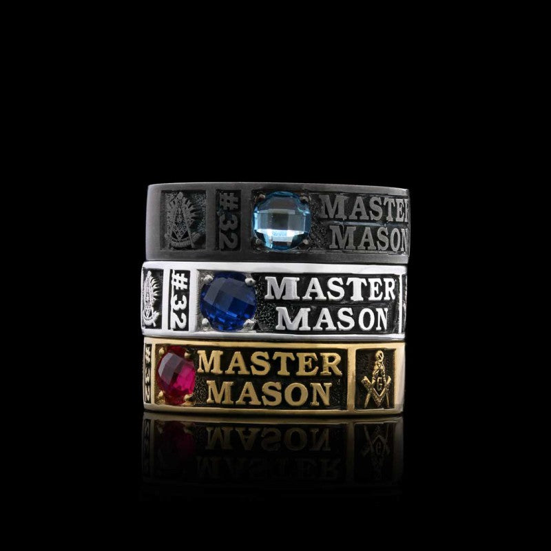 Unique Design Sterling Silver Master Mason Class Band Ring - view 6