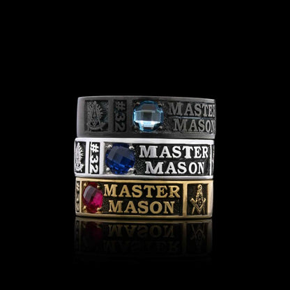Unique Design Sterling Silver Master Mason Class Band Ring by SWISS PLUS - Mason Collection - view 6