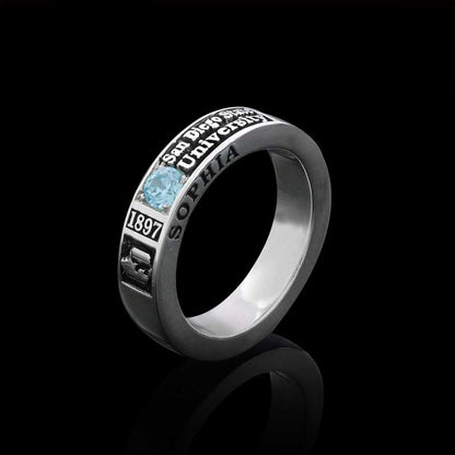 Unique Design Sterling Silver San Diego State University Class Band Ring by SWISS PLUS - Custom College Class Rings - view 3
