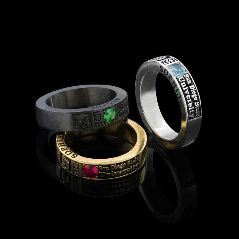 Unique Design Sterling Silver San Diego State University Class Band Ring - view 5