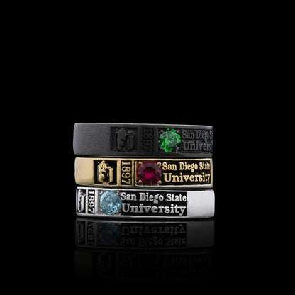 Unique Design Sterling Silver San Diego State University Class Band Ring by SWISS PLUS - Custom College Class Rings - view 6