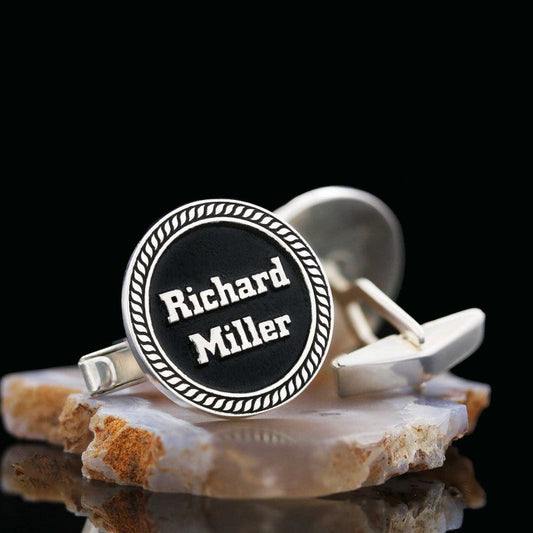Unique Handmade 925 Sterling Silver With Motifs Round Cufflinks
